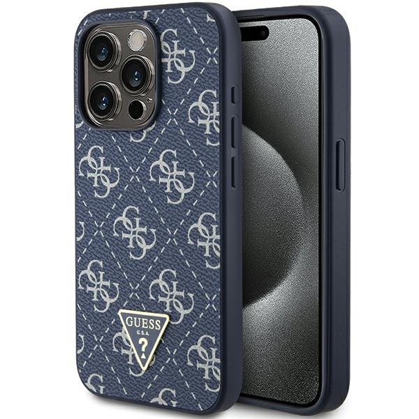 Guess GUHCP15XPG4GPB iPhone 15 Pro Max 6.7" zils maciņš 4G Triangle Metal Logo