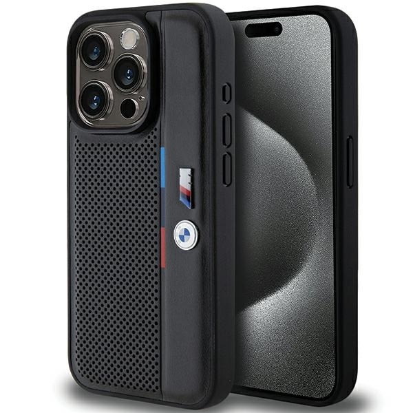 BMW perforēts trīskrāsu līnijas viedtālruņa apvalks iPhone 15 Pro - melns