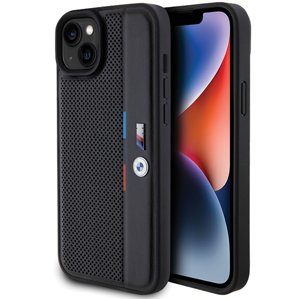 BMW perforēts trīskrāsu līnijas viedtālruņa apvalks iPhone 15 Plus / 14 Plus - melns