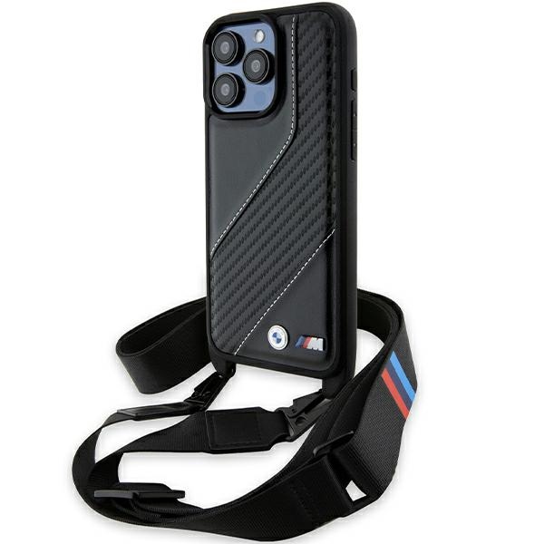 BMW M Edition oglekļa svītra un siksna viedtālruņa apvalks iPhone 15 Pro Max - melns