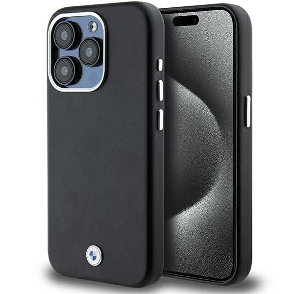 BMW paraksta ietīts metāla magnētiskais viedtālruņa apvalks iPhone 15 Pro - melns