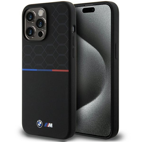 BMW M Silikona rakstains Magnētiskais viedtālruņa apvalks iPhone 15 Pro Max - melns