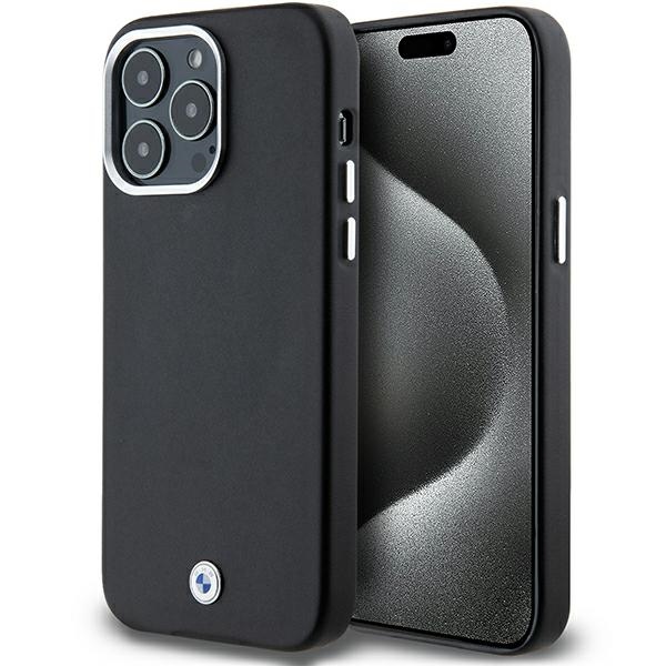 BMW Signature Wrapped Metal Magnētiskais viedtālruņa apvalks iPhone 15 Pro Max - melns