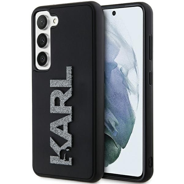 Karl Lagerfeld 3D Gumijas Mirdzošs Logotips viedtālruņa apvalks Samsung Galaxy S23 - melns