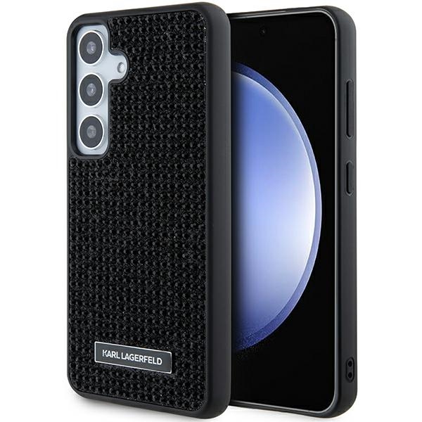 Karl Lagerfeld viedtālruņa apvalks ar metāla logotipu un rhinestone Samsung Galaxy S24 - melns