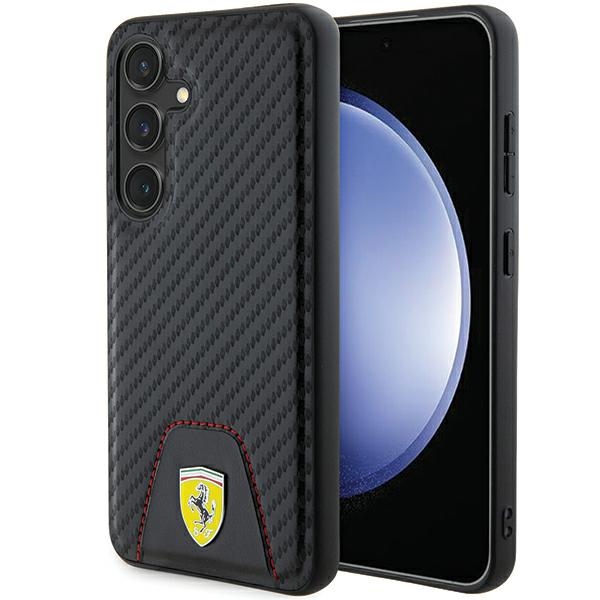 Ferrari Carbon Stitched Bottom viedtālruņa apvalks Samsung Galaxy S24 - melns