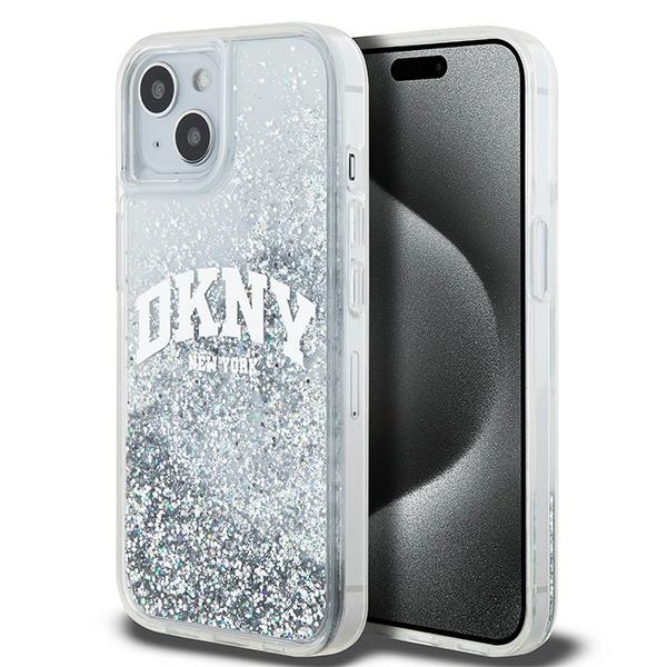 DKNY šķidrā spīduma lielā logotipa viedtālruņa apvalks iPhone 15 / 14 / 13 - balts