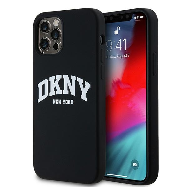 DKNY Šķidrs silikona balts drukāts logotips magnētiskais viedtālruņa apvalks iPhone 12/12 Pro - melns