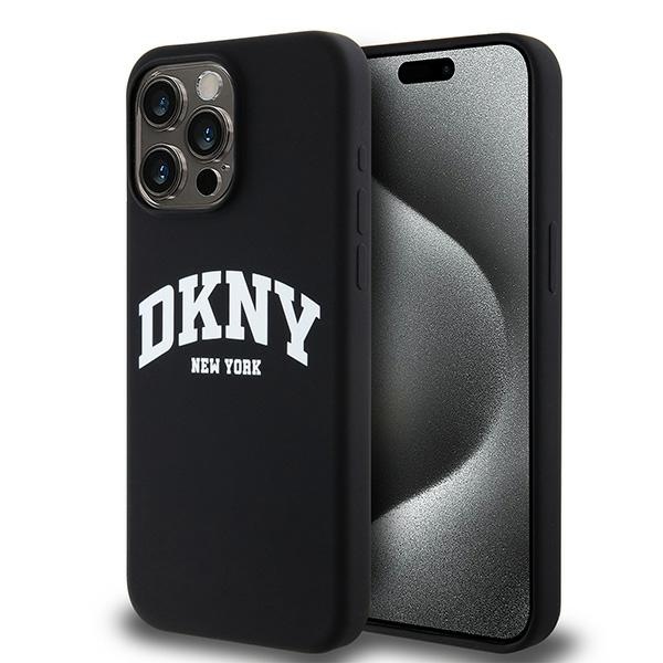 DKNY Šķidrs silikona balts drukāts logotips magnētiskais viedtālruņa apvalks iPhone 13 Pro Max - melns