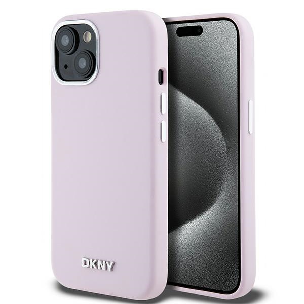 DKNY apvalks no šķidrā silikona MagSafe viedtālrunim iPhone 15 Plus / 14 Plus ar metāla logotipu - rozā (m)