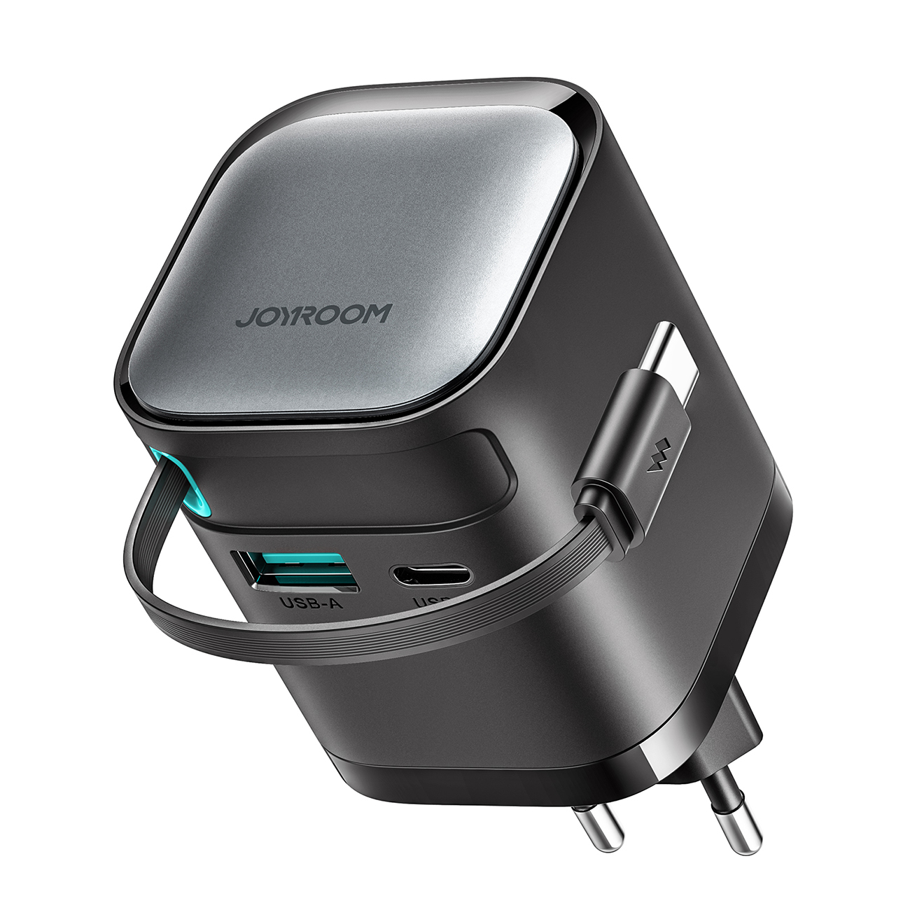 Joyroom JR-TCL02 65W USB-A USB-C GaN lādētājs ar iebūvētu USB-C kabeli - melns