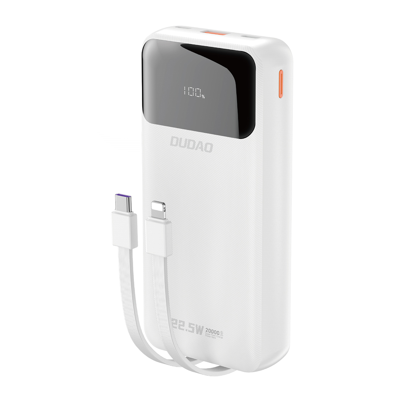 Dudao K15Pro Power Bank 20000mAh 22.5W PD USB-C / USB-A / Встроенные кабели Lightning и USB-C - Белый