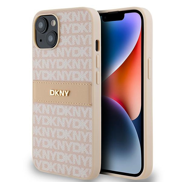 DKNY ādas mono svītra un metāla logotips viedtālruņa apvalks iPhone 15/14/13 - rozā
