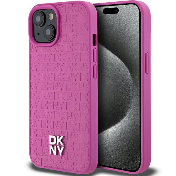 DKNY Ādas raksts metāla logotips Magnētiskais viedtālruņa apvalks iPhone 15 / 14 / 13 - rozā