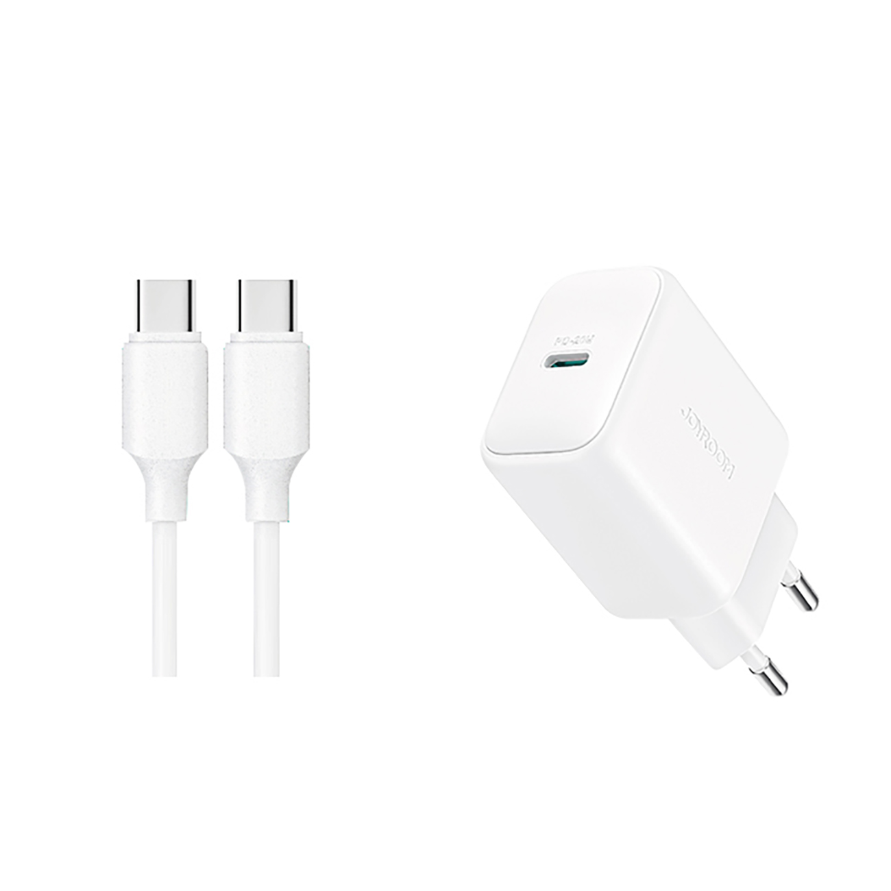 Joyroom JR-TCF20 USB-C PD 20W tīkla lādētājs - balts + USB-C / USB-C kabelis 1m