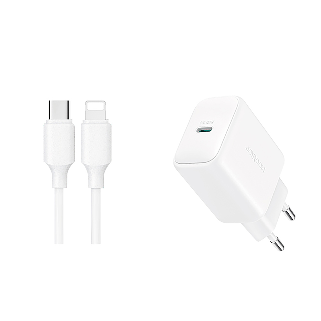 Joyroom JR-TCF20 USB-C PD 20W tīkla lādētājs - balts + USB-C / Lightning kabelis 1m
