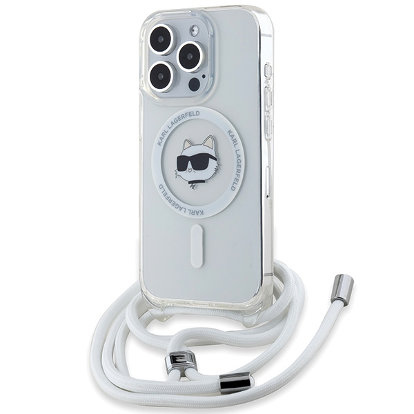 Karl Lagerfeld IML Choupette Head&Cord magnētiskais viedtālruņa apvalks iPhone 15 Pro Max - caurspīdīgs