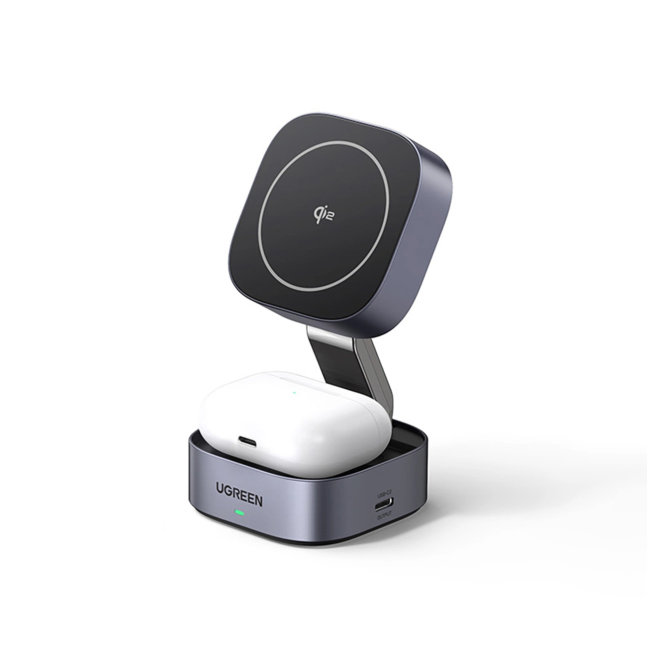 Ugreen W702 3in1 indukcijas lādētājs ar MagSafe / Qi2 un USB-C telefonam / austiņām melns