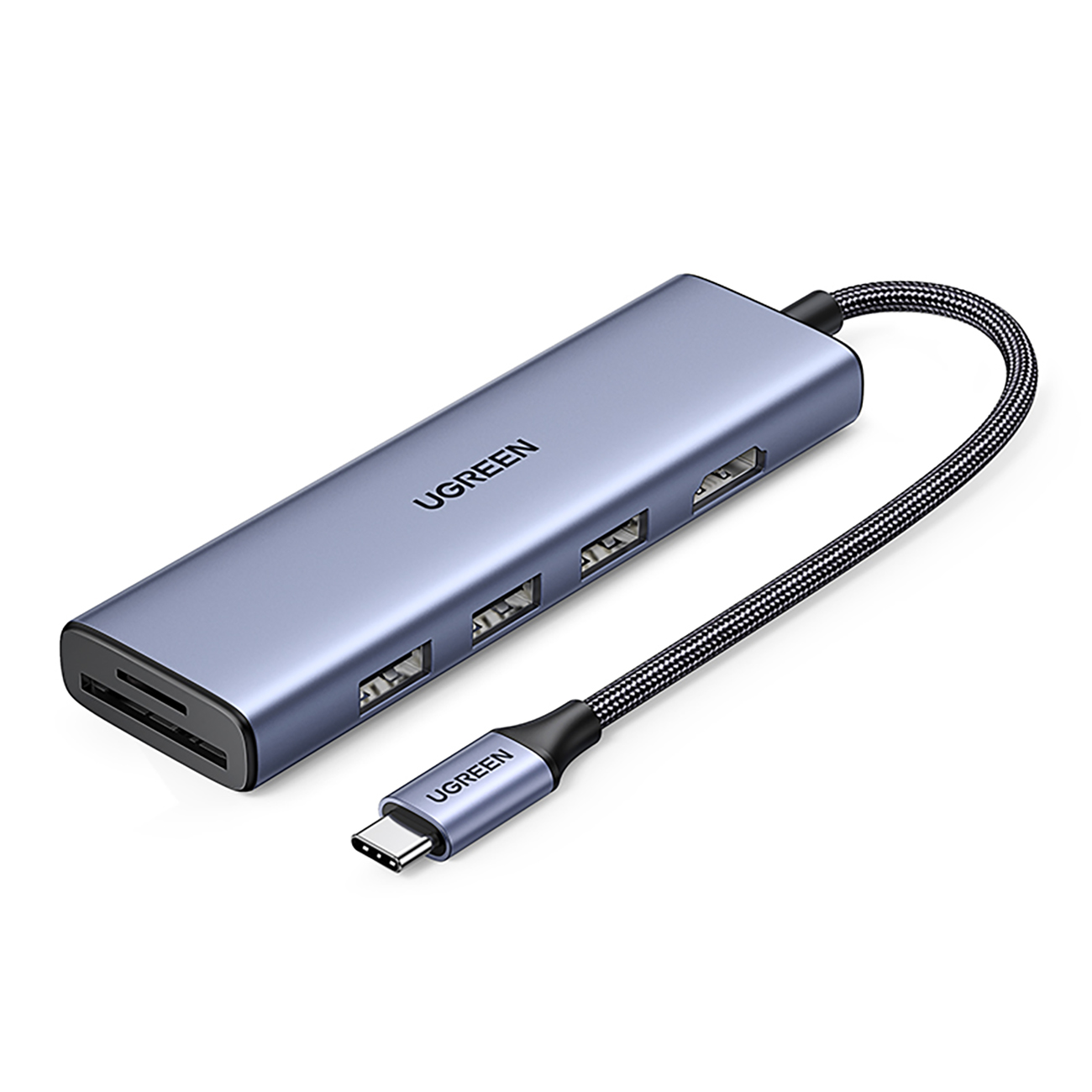 Ugreen CM511 20956A 6in1 sadalītājs USB-C - HDMI / 3x USB-A 3.0 / SD/TF karšu lasītājs - pelēks