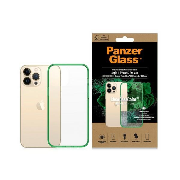 PanzerGlass ClearCase antibakterālais militārās klases sertificētais viedtālruņa apvalks iPhone 13 Pro Max - caurspīdīgs zaļš