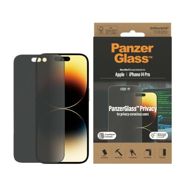 PanzerGlass Ultra-Wide Fit Aizsargstikls Antibakteriāls Privātums ar Pozicionētāju viedtālrunim iPhone 14 Pro