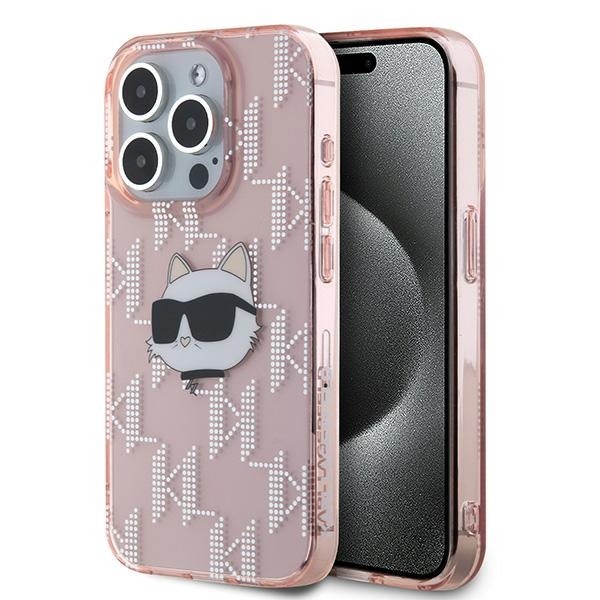 Karl Lagerfeld IML Choupette galvas un monogrammas apvalks iPhone 15 Pro - rozā