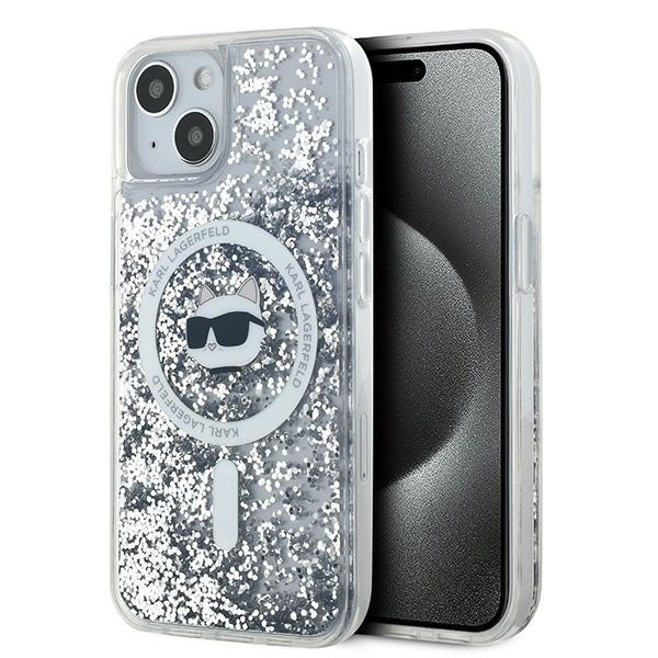 Karl Lagerfeld Šķidrie Spīdumi Choupette galvas MagSafe apvalks iPhone 13 - caurspīdīgs