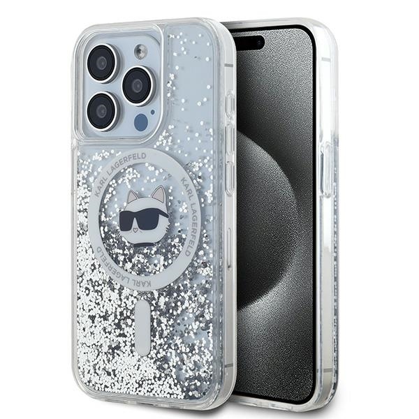 Karl Lagerfeld Šķidrais spīdums Choupette Head Magnētiskais viedtālruņa apvalks iPhone 15 Pro – caurspīdīgs