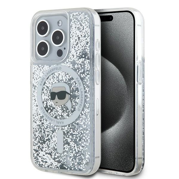 Karl Lagerfeld Šķidrais spīdums Karl Head Magnētiskais viedtālruņa apvalks iPhone 15 Pro – caurspīdīgs