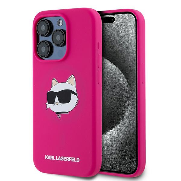 Karl Lagerfeld Silikona Choupette Head Magnētiskais viedtālruņa apvalks iPhone 15 Pro – rozā