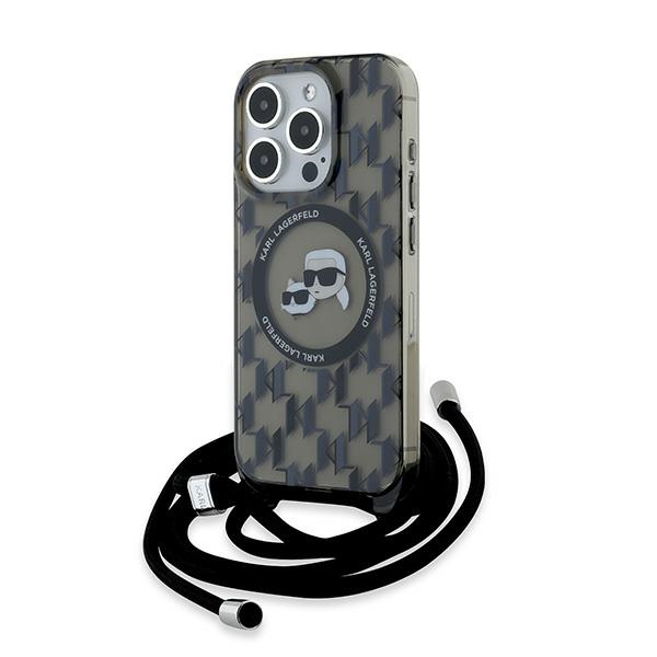Karl Lagerfeld IML Crossbody Monogram Karl & Choupette Head Magnētiskais viedtālruņa apvalks iPhone 15 Pro - melns