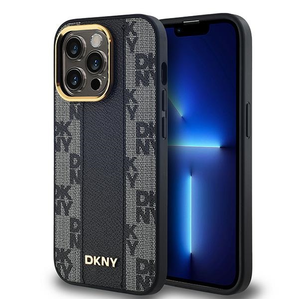 DKNY Ādas rūtainais magnētiskais apvalks iPhone 14 Pro Max - melns