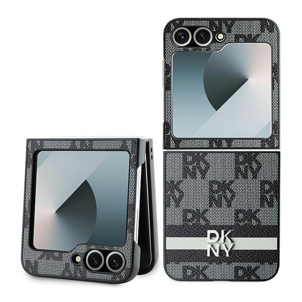 DKNY Checkered Pattern Printed Stripes Viedtālruņa apvalks Samsung Galaxy Z Flip 6 - melns