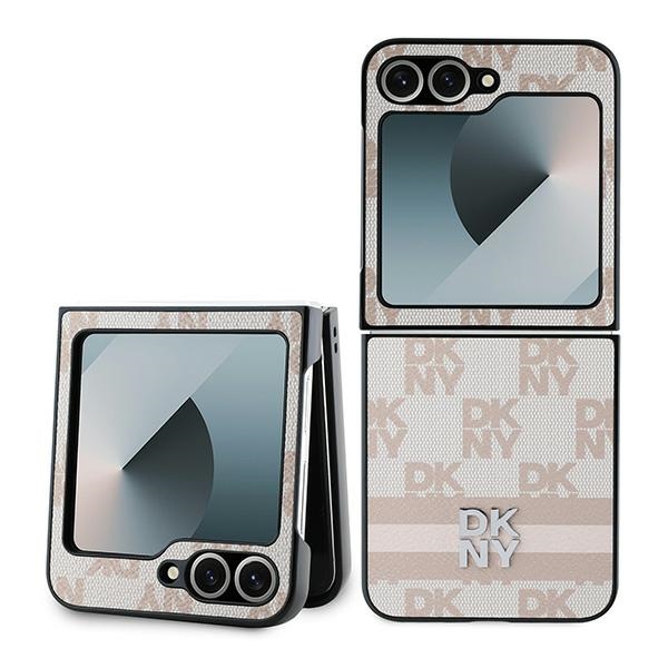 DKNY Checkered Pattern Printed Stripes Viedtālruņa apvalks Samsung Galaxy Z Flip 6 - rozā