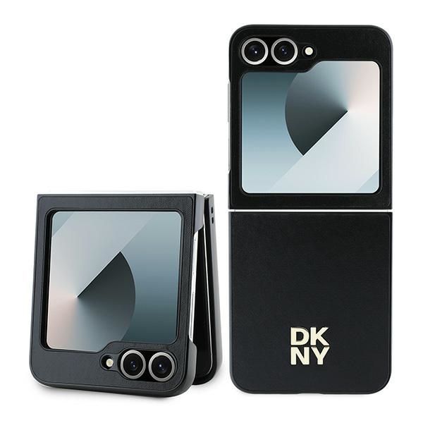 DKNY Viedtālruņa apvalks Samsung Galaxy Z Flip6 ar ādas un metāla dizainu Stack Logo – melns
