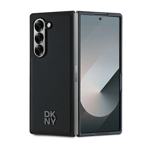 DKNY Magnētiskais vienkāršs ādas metāla apvalks ar logotipu Samsung Galaxy Z Fold 6 - melns