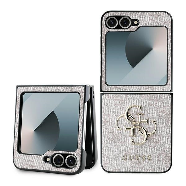 Guess Ādas 4G Metāla Logotips Viedtālruņa apvalks Samsung Galaxy Z Flip 6 - Rozā