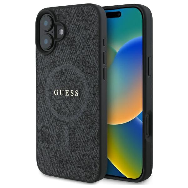 Viedtālruņa apvalks Guess 4G Gredzens Klasiskais Logotips MagSafe iPhone 16 - melns
