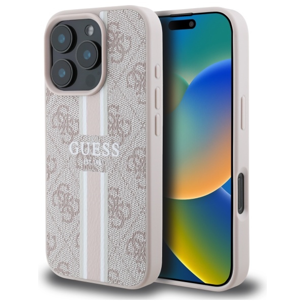 Guess 4G drukātās svītras magnētiskais viedtālruņa apvalks iPhone 16 Pro Max - rozā