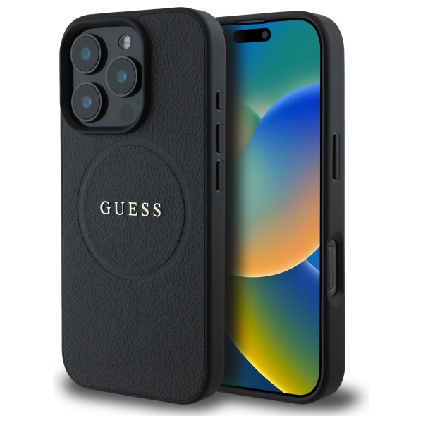 Guess graudainais zelta gredzena magnētiskais viedtālruņa apvalks iPhone 16 Pro Max - melns