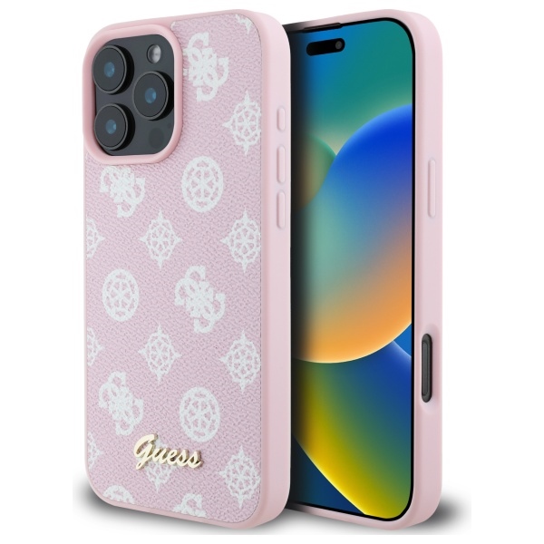 Guess peonijas skripts magnētiskais viedtālruņa apvalks iPhone 16 Pro Max - rozā