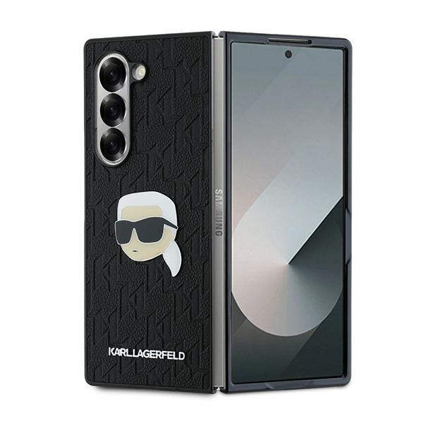 Karl Lagerfeld Saffiano monogrammas galvas piespraudes viedtālruņa apvalks Samsung Galaxy Z Fold 6 - melns