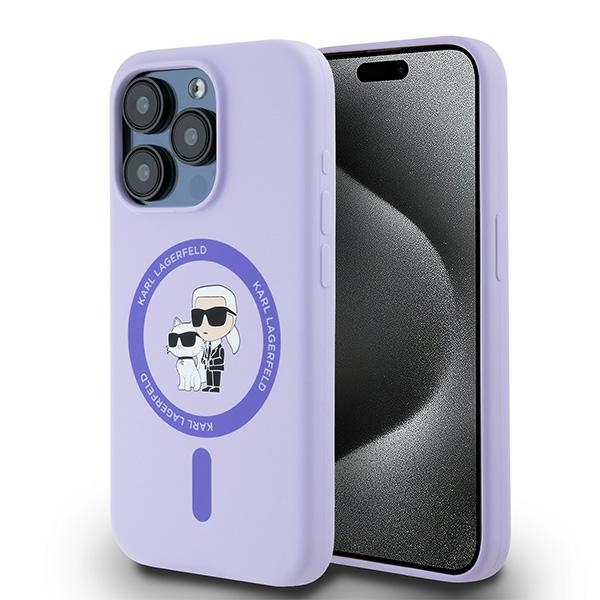 Karl Lagerfeld silikona Karl&Choupette galvu gredzens Magnētiskais viedtālruņa apvalks iPhone 15 Pro - Violets