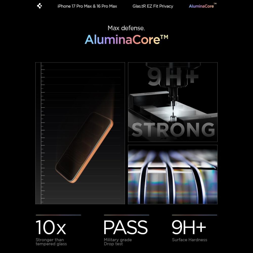 Spigen Glas.tR EZ Fit privātuma rūdīto aizsargstiklu komplekts iPhone 16 Pro Max / 17 Pro Max – 2 gab.