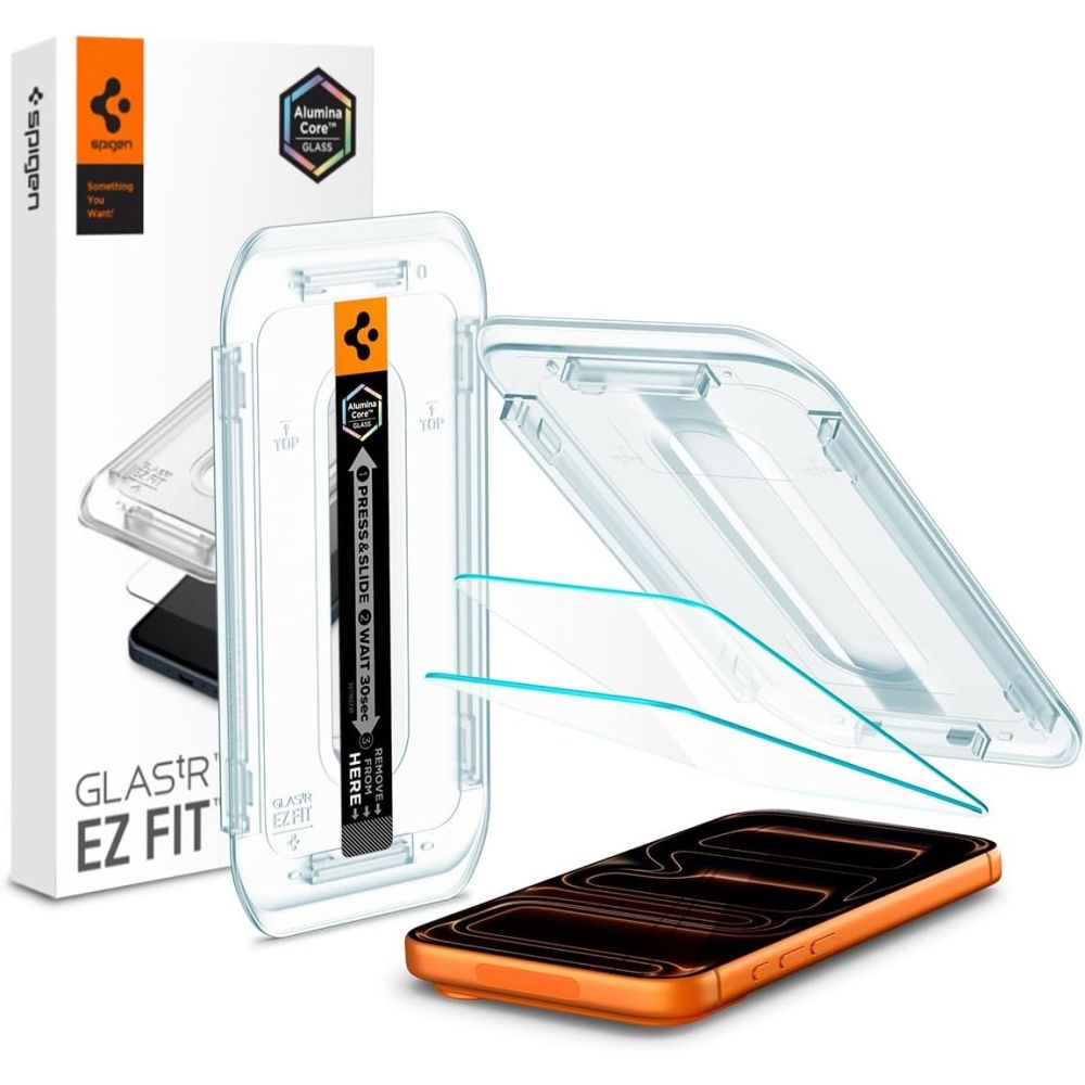 Spigen Glas.tR EZ Fit rūdīto aizsargstiklu komplekts iPhone 16 Pro Max / 17 Pro Max – 2 gab.