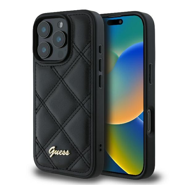 Guess Stepētais Metāla Logotipa viedtālruņa apvalks iPhone 16 Pro Max - melna
