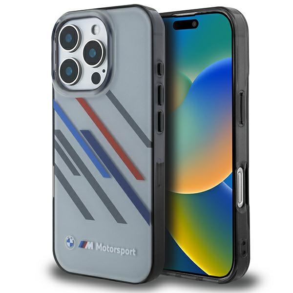 BMW Motosport IML nejaušas svītras iPhone 16 Pro apvalks - pelēks