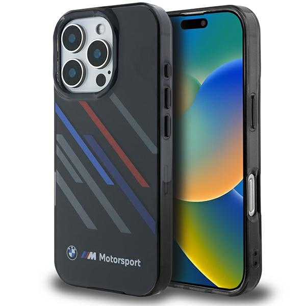 BMW Motosport IML nejaušas svītras iPhone 16 Pro apvalks - melns