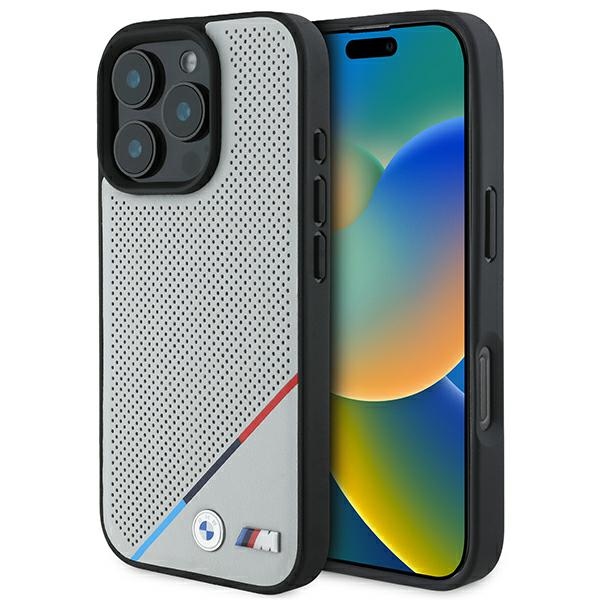 BMW M perforētā trīskrāsu līnija Magnētiskais apvalks iPhone 16 Pro - pelēks