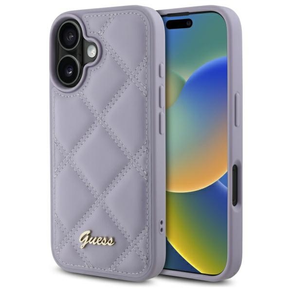 Guess stepēts metāla logotips viedtālruņa apvalks iPhone 16 - gaiši violeta